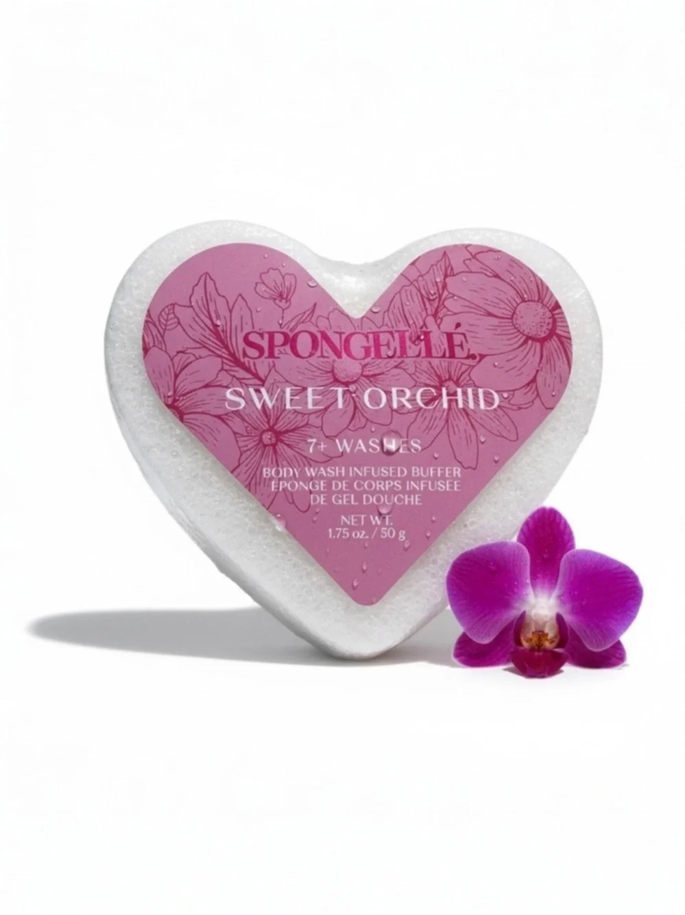 SPONGELLE Body Wash Buffer Bath Sponge Gift Heart Sweet Orchid Multi Use NWT